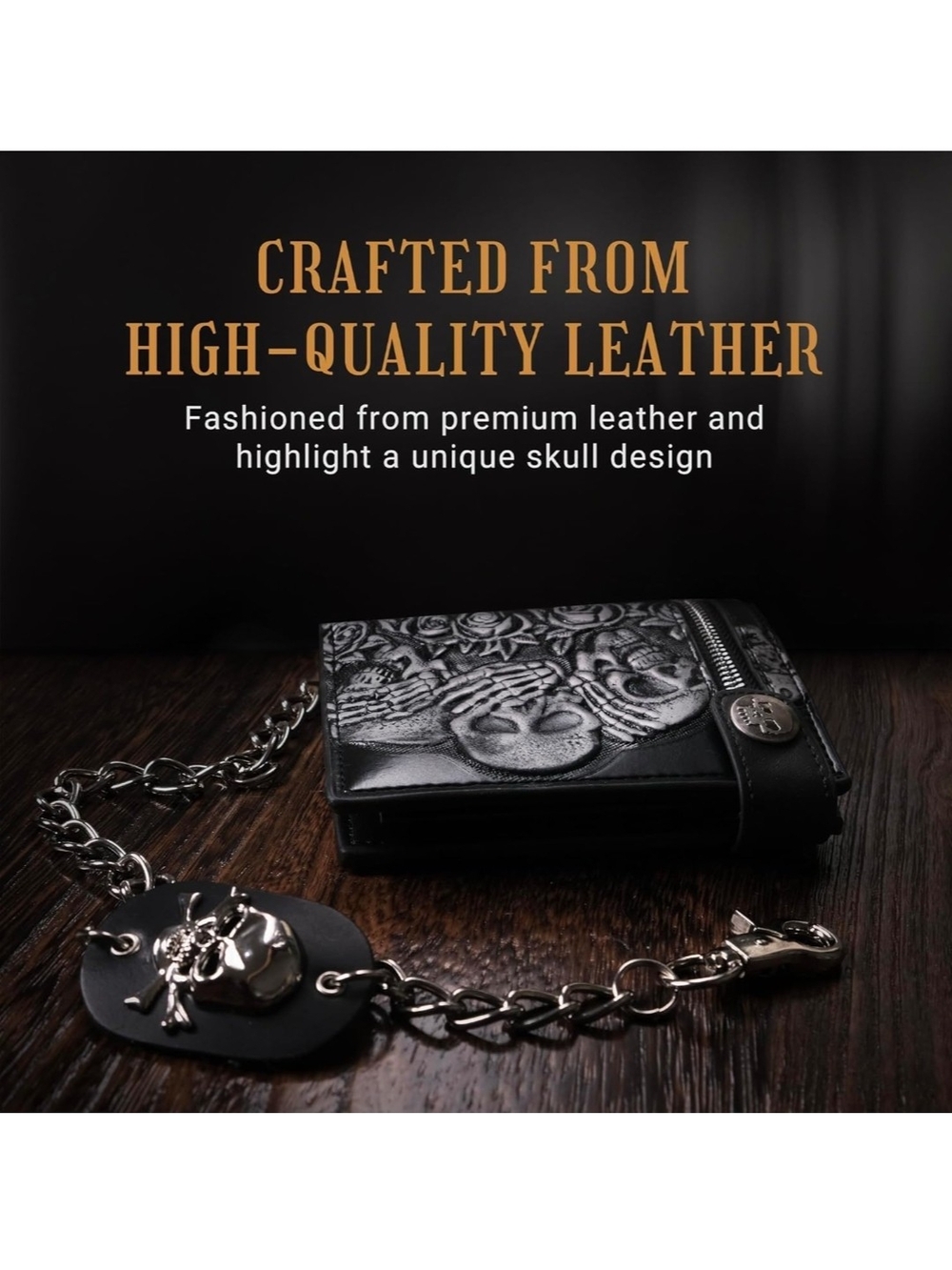 Black Skull & Roses Chain Wallet - Picture 3 of 5